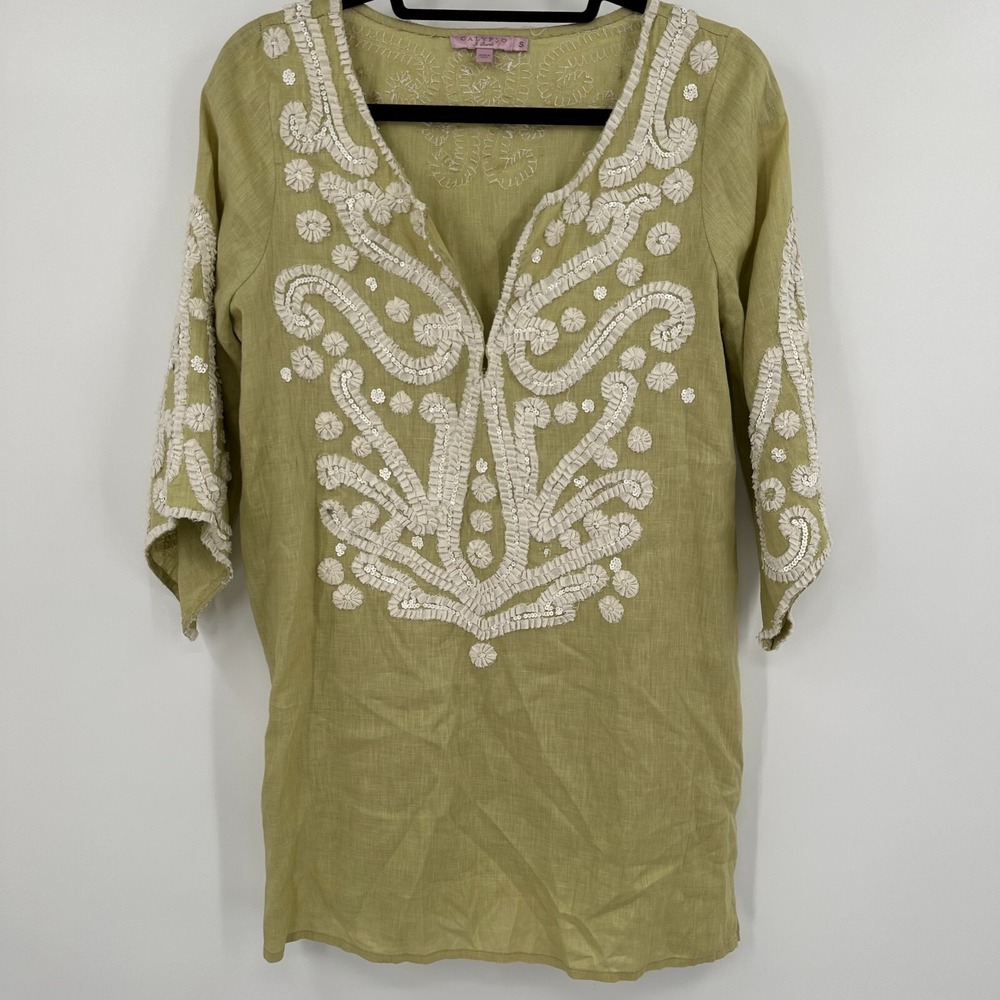 Calypso St. Barth Olive Green Tunic with White Embroidery